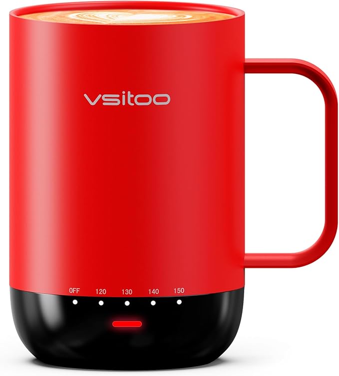 Vsitoo S3 Pro 16oz Smart Self Heating Coffee Mug,Heated Coffee Mug with Auto-Sensing AI Heats Drinks to 120-150°F Hands-Free.Perfect for Home/Office,Ideal Gift fo Men/Women, Red