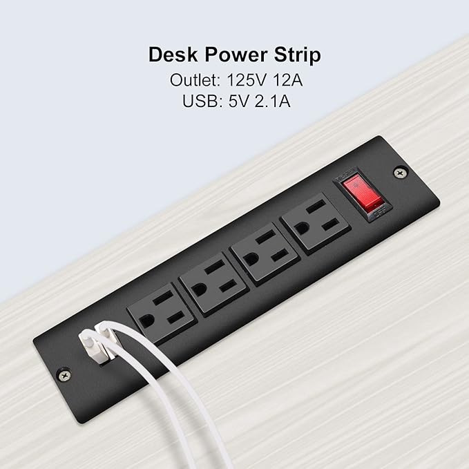 Recessed Power Strip with USB Flush Mount Power Outlet Built in Desktop Power Extension Cord Plug for Countertop Kitchen Drawer Conference Cabinet Nightstand Desk