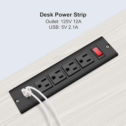 Recessed Power Strip with USB Flush Mount Power Outlet Built in Desktop Power Extension Cord Plug for Countertop Kitchen Drawer Conference Cabinet Nightstand Desk