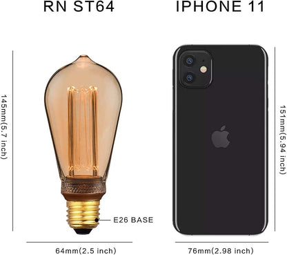 Vintage Edison Light Bulb, Decorative Dimmable LED Bulb, 3.5W Low Lumen Eye-Caring Soft Dim Lighting for Mood(Not Daylight White), Virtual Squirrel Cage Filament, E26 Medium Base, Amber RN ST64