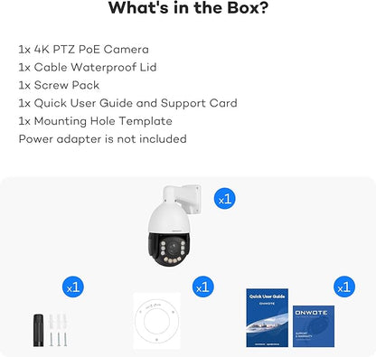 ONWOTE 20X Optical Zoom 4K PTZ PoE IP Security Camera, Auto Cruising& Human Tracking, AI Detection Trigger Color Night Vision, 360° Pan 95° Tilt, Two Way Talk, 262-328ft IR, Outdoor Commercial Camera