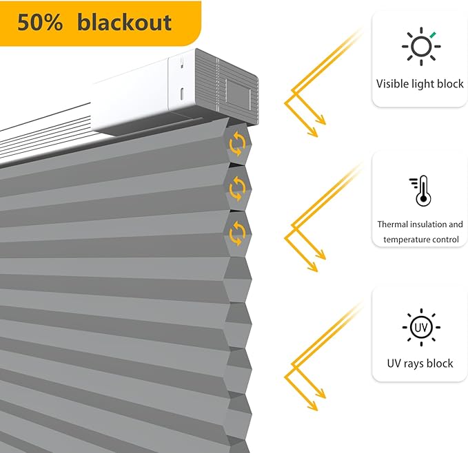 Motorized Cellular Shades Cordless Light Filtering Rechargeable Window Curtains with Remote for Privacy Protection Smart Home Electric Automatic Honeycomb Blinds for Windows, 40" x 48", Grey