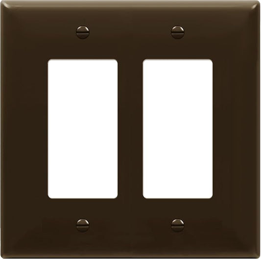ENERLITES Decorator Light Switch or Receptacle Outlet Wall Plate, 2-Gang 4.88" x 4.92", Gloss Finish, Mid-Size, Unbreakable Polycarbonate Thermoplastic, UL Listed, 8832M-BR, Brown