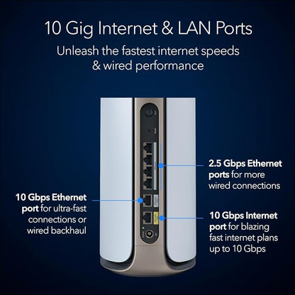 NETGEAR Orbi 970 Series (2026 Release) WiFi 7 Mesh System, 2 Pack | Router + 1 Satellite Extender, up to 6,600 sq ft, 27 Gbps, 200 Devices, Quad-Band, supports 10 Gig Internet plan, RBE972