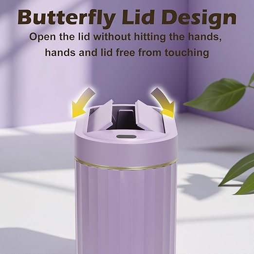 SYNCVIBE Bathroom Trash Can with Butterfly Lid 2 Gallon Sensor Trash can, IPX5 Waterproof Garbage Can Bathroom Decor, Automatic Trash Bin, Under-Counter Wastebasket for Bedroom, Living Room, Purple