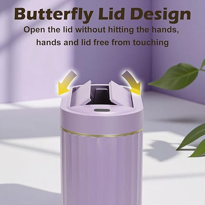 SYNCVIBE Bathroom Trash Can with Butterfly Lid 2 Gallon Sensor Trash can, IPX5 Waterproof Garbage Can Bathroom Decor, Automatic Trash Bin, Under-Counter Wastebasket for Bedroom, Living Room, Purple