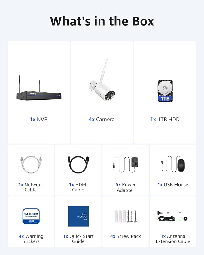ANNKE 16CH 4K NVR with 4 x 3MP Outdoor Wireless Security Camera System, 1TB