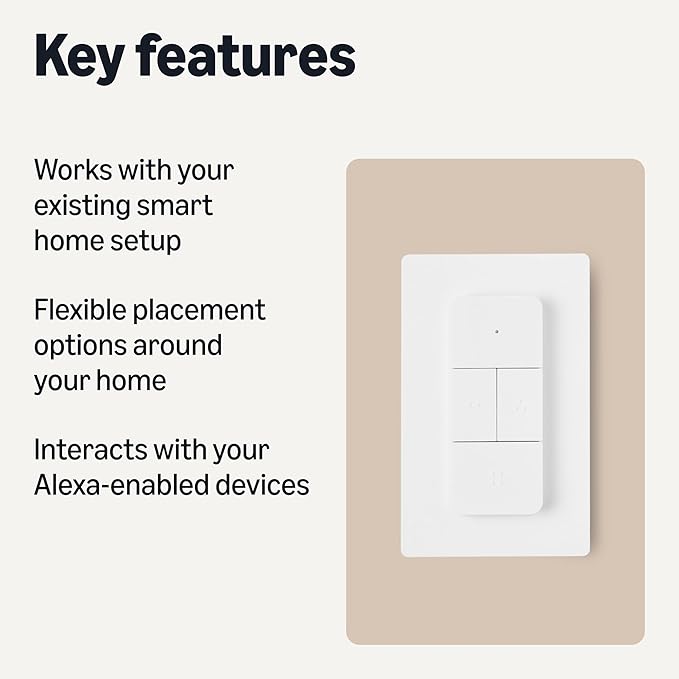 Amazon Basics Smart Dimmer Switch and Remote for Music and Routines, Works with Alexa Only, Compatible Echo Devices Required, Easy Setup, No Wiring Required, Handheld