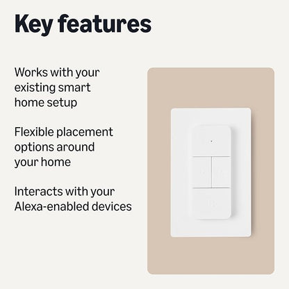 Amazon Basics Smart Dimmer Switch and Remote for Music and Routines, Works with Alexa Only, Compatible Echo Devices Required, Easy Setup, No Wiring Required, Handheld