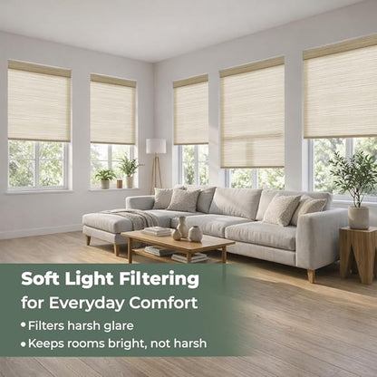 ZSHINE Motorized Linen-Look Roller Shades for Windows, Rechargeable Smart Light Filtering Blinds Compatible with Alexa (82190B)
