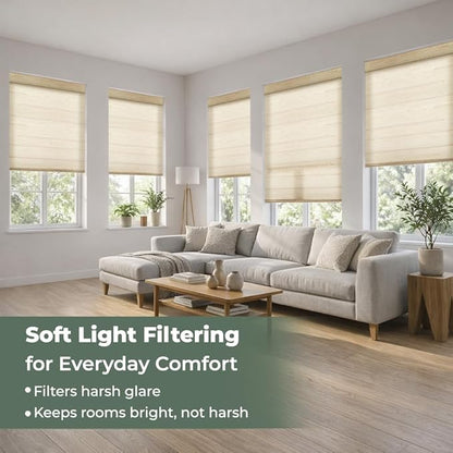 ZSHINE Motorized Linen-Look Roller Shades for Windows, Rechargeable Smart Light Filtering Blinds Compatible with Alexa (82191A)