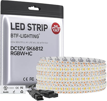 BTF-LIGHTING RGB+Natural White SK6812 LED Strip 3.28FT 144LED IP30 DC12V | RGBW Individually Addressable UL Listed 4 Colors in 1 Light (Similar WS2812B) White PCB(No Adapter or Controller)