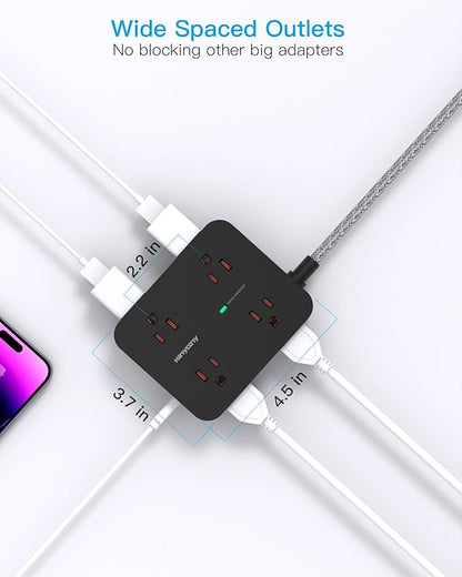Power Strip Surge Protector, HANYCONY 8 Outlets with 4 USB Charging Ports(2 USB C), 3 Side Outlet Extender with 5 Ft Extension Cord, Flat Plug, Wall Mount, Desk Charging Station for Home Office ETL