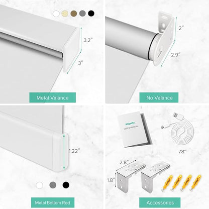 Motorized Roller Shades, 10O% Blackout Waterproof Remote Control Custom Window Shades Work with Alexa Google Assistant via RF Hub, Rechargeable Electric Blinds for Windows (Vinyl Light Grey)