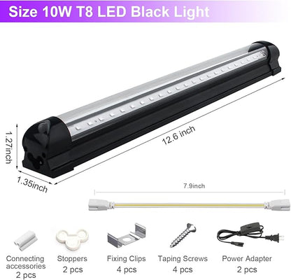 2 Pack 10W 48 LED Black Light Bars 1Ft 395-400nm UV Blacklight Tube with 5.9Ft Cord+Plug+Switch Linkable Black Light Fixtures for Bedroom Fluorescent Poster Body Paint Halloween Glow Party