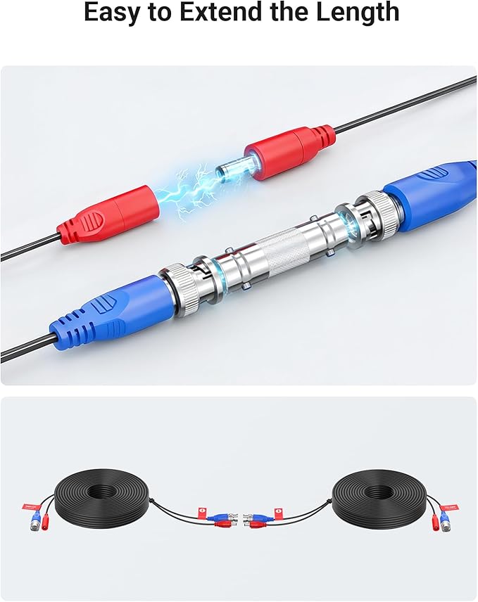 Anlapus 4 Pack 60ft All-in-One Video Power Cable for CCTV Security Camera DVR System, BNC Extension Surveillance Camera Cables with BNC/RCA Connectors & 100pcs Cable Clips