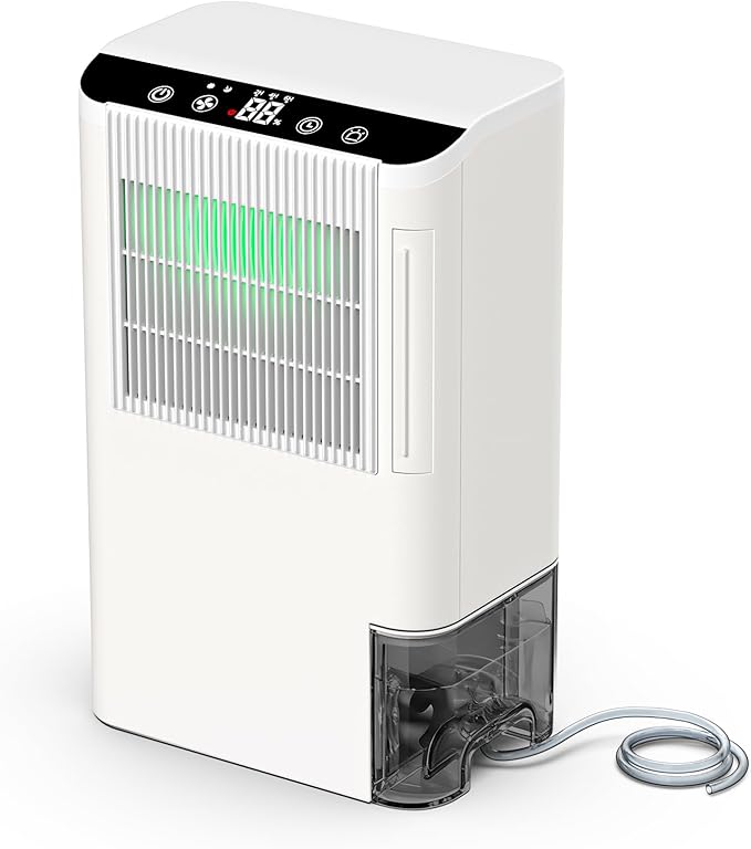 Dehumidifiers for Home, 2000 Sq.Ft Small Dehumidifier with 3.3ft Drain Hose, 2.5L Tank, Timer Sleep Mode, Portable Dehumidifier for Basement, Bedroom, Bathroom (Frost)