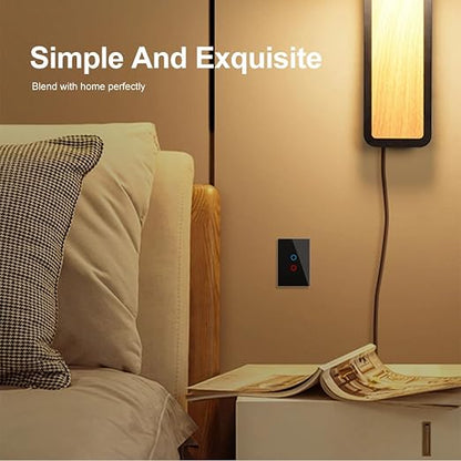 LIVOLO Modern Electrical Light Switch Tempered Glass Panel Single Pole Wall Touch Light Switch with Led Indicator,No Neutral Wire,2 Circles 1 Way (Black) | Tempered Glass Switch with Led Indicator,No Neutral Wire Required,Touch control,LED indicator, s...