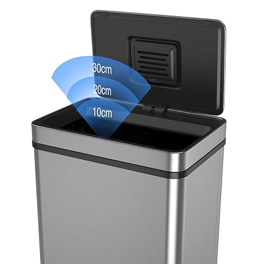 Silver 18.5 Gallon Smart Automatic Trash Can with Deodorizer Compartment, Stainless Steel Body and Mute Sensor Lid for Kitchen Office Living Room and More, Assemble Large Capacity Garbage Can