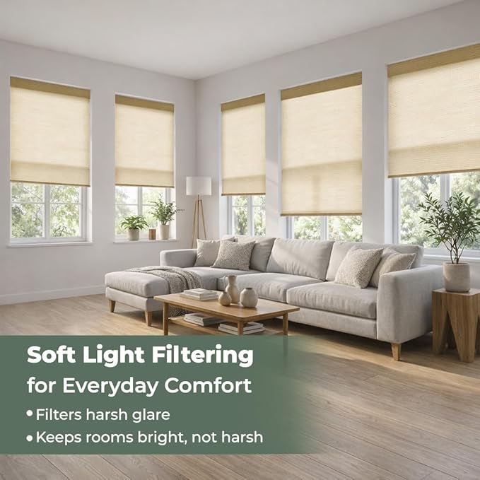 ZSHINE Motorized Linen-Look Roller Shades for Windows, Rechargeable Smart Light Filtering Blinds Compatible with Alexa (82189A)