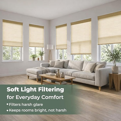 ZSHINE Motorized Linen-Look Roller Shades for Windows, Rechargeable Smart Light Filtering Blinds Compatible with Alexa (82189A)