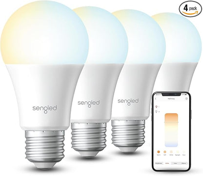 Sengled Dual Mode Smart Light Bulbs with Remote & App Control, LED Bulbs 2700K-6500K Dimmable, Remote Control Light Bulbs 60W Equiv, Local Group Control (4P No Remote, No Support Alexa & Google)