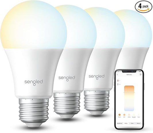 Sengled Dual Mode Smart Light Bulbs with Remote & App Control, LED Bulbs 2700K-6500K Dimmable, Remote Control Light Bulbs 60W Equiv, Local Group Control (4P No Remote, No Support Alexa & Google)