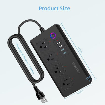 Matter Smart Power Sstrip, Compatible with Apple Home, Alexa, and Google Assistant, Supports Voice Control and Remote Access, Suitable for Home or Office,Black