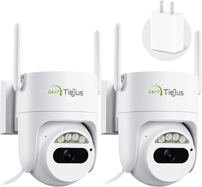 5G/2.4G Security Camera Outdoor, 3MP Wired Cameras 24/7 Recording, Plug-in Power, 360° View, Motion Tracking, Alexa, 2-Way Audio, IP66, Color Night Vision, SD/Cloud Storage(2 Pack)
