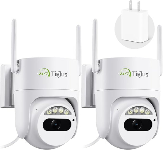 5G/2.4G Security Camera Outdoor, 3MP Wired Cameras 24/7 Recording, Plug-in Power, 360° View, Motion Tracking, Alexa, 2-Way Audio, IP66, Color Night Vision, SD/Cloud Storage(2 Pack)