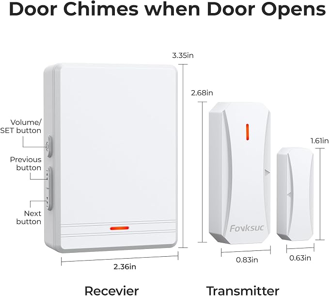 Door Chimes When Door Opens with 800 FT Range 40 Chimes & 5 Volumes