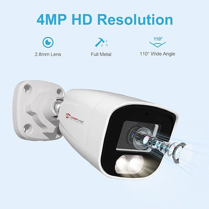 Anpviz 4MP PoE IP Bullet Camera with Microphone/Audio, IP Security Camera Outdoor Indoor, Night Vision 65ft, Waterproof IP66, 108° Wide Angle 2.8mm Lens, 24/7 Recording, IPC-B8740W-S (U Series)