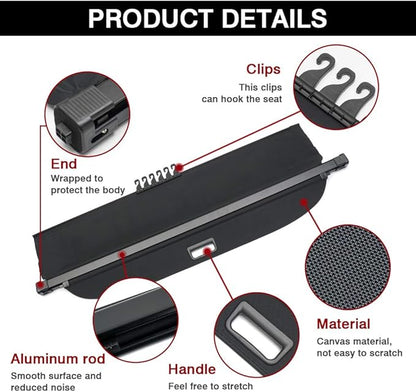 Powerty Cargo Cover for 2015-2023 2024 Ford Edge Accessories Trunk Cover Retractable Trunk Shielding Shade Cargo Luggage Cover No Gap