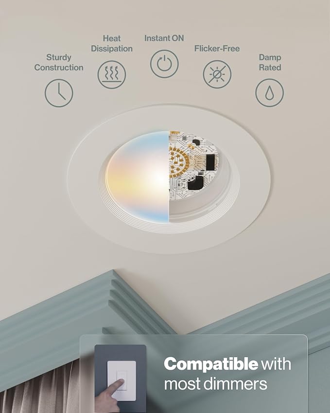 Sunco 12 Pack 6 Inch LED Recessed Light Retrofit, Can Lights for Ceiling, 1700 LM High Brightness, Selectable CCT 2700K/3000K/4000K/5000K/6000K, 17W=120W, Dimmable, Baffle Trim, Damp Rated UL