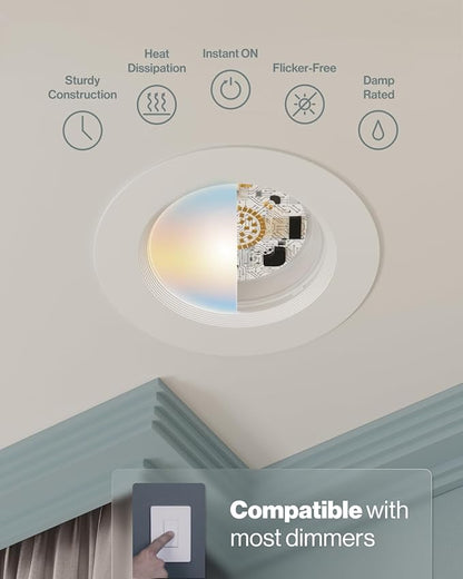 Sunco 12 Pack 6 Inch LED Recessed Light Retrofit, Can Lights for Ceiling, 1700 LM High Brightness, Selectable CCT 2700K/3000K/4000K/5000K/6000K, 17W=120W, Dimmable, Baffle Trim, Damp Rated UL