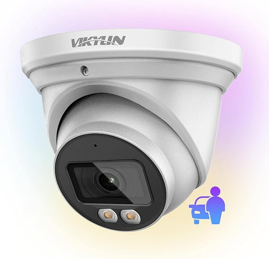VIKYLIN 4MP Full Color Night Vision Security IP POE Camera Outdoor with AI Human & Vehicle Detection,Active Deterrence, Built-in Microphone,SD Card Slot (256GB),IP67,2.8mm Lens 129° FOV, 4MP@30fps