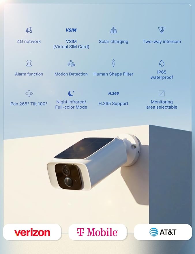 MOES 4G LTE Cellular Security Camera,360-Day Unlimited Data,No WiFi Needed