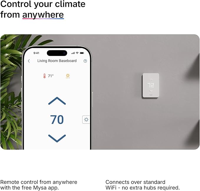 Mysa Smart Thermostat LITE for Electric Baseboard Heaters 240V | DIY Install | Use w/HomeKit, Alexa, Google Home | Wi-Fi Programmable | Remote Control with Free App (2024)