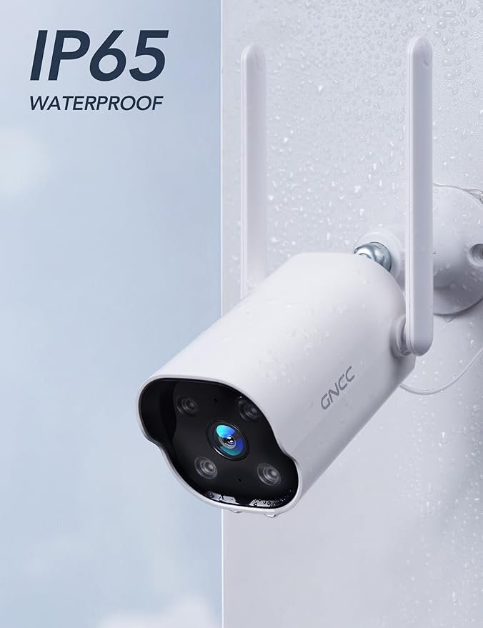 GNCC Outdoor Security Camera Wireless, 2K Cameras for Home Security, Color Night Vision, Motion Detection, 2-Way Audio, Cloud Storage Subscription Required, IP65 Waterproof, Only 2.4GHz (White-1P)