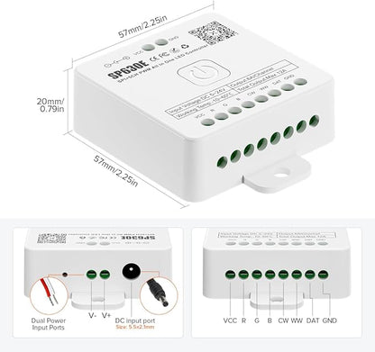 BTF-LIGHTING SP630E Bluetooth Controllers 4 Zones 2.4GHz RF RB2 Remote Kit Support FCOB COB SMD PWM or SPI CCT Dual White Tunable Color Temperature LED Strip WS2811 IC etc DC5V DC12V DC24V
