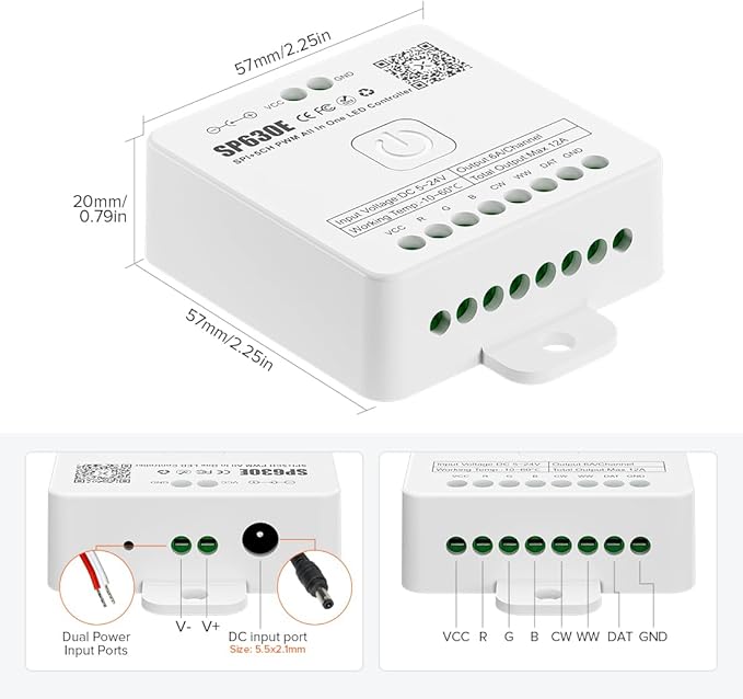 BTF-LIGHTING SP630E Bluetooth Controllers 4 Zones 2.4GHz RF RB4 Remote Kit Support FCOB COB SMD PWM RGBCCT RGBWW LED Strip DC5V DC12V DC24V