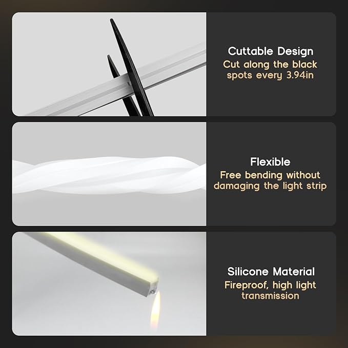 LED Strip Lights Warm White 3000K,16.4ft 110-120V Neon Rope Lights,Flexible Silicone Outdoor Waterproof Neon Strip Lights for Bedroom,Mirror,Kitchen Cabinet, Living Room,Halloween Decor