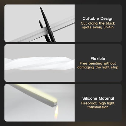 LED Strip Lights Daylight White 6000K,9.8ft 110-120V Neon Rope Lights,Flexible Silicone Outdoor Waterproof Neon Strip Lights for Bedroom,Mirror,Kitchen Cabinet, Living Room,Halloween Decor