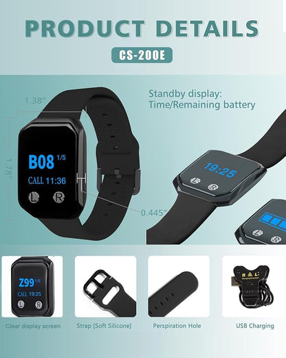 Restaurant Pager System 1600+ Ft Long Range Wireless Calling System with 2 Display Screens/30 Waterproof Call Buttons/2 Remote Controls/4 Watch Pagers/2 Signal Amplifiers