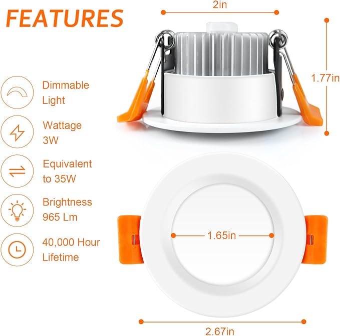 inShareplus 2 Inch LED Recessed Lighting, 10 Pack Canless Downlights, 3W (35W Equivalent), Dimmable, 5000K Daylight White, CRI80, 250LM, Ultra-Thin with LED Driver for Kitchen, Hallway, Cabinet