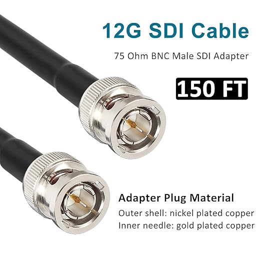 XRDS -RF 12G SDI Cables 150FT, SDI Video Cable 3G/6G/12G 75ohm BNC Male Cable Supports HD-SDI/3G/6G-SDI/4K/8K for Video Security Camera SDI Converter
