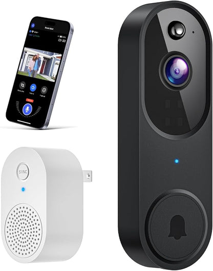 Wireless Wi-Fi Video Doorbell Camera with AI Motion Detection, 2 Way Audio, Night Vision, Cloud Storage, 2.4GHz Wi-Fi Only, Battery Powered