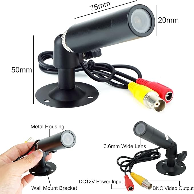 Vanxse® CCTV 1/3 CCD 1000TVL HD 3.6mm Mini Bullet Security Camera Indoor Surveillance Camera with Bracket