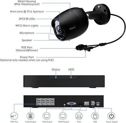 ARENTI PoE Security Camera System, 5MP PoE Cameras Outdoor with H.265 8CH NVR for Home Surveillance System, AI Detection, 2 Way Audio, No Subscription, 2TB HDD, 24/7 Recording