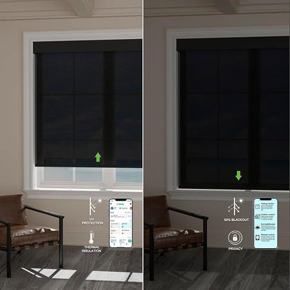 Motorized Blinds with Remote [Light Filtering] Smart Blinds Compatible with Alexa Google HomeKit, 80% Blackout Automatic Roller Shades for Indoor Windows, Customized Size, Mesh Black